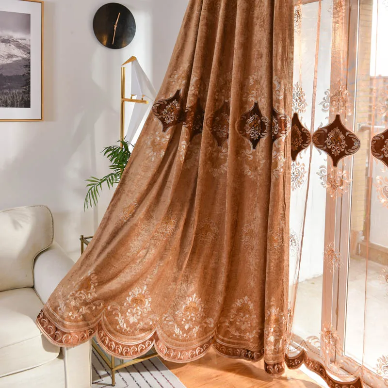 Coffee Curtain Фиолетовая вышитая занавеска, тюль, роскошная синяя вилла, занавеска для гостиной, Необычные высококачественные оконные шторы WP021* 30 - Цвет: Coffee Curtain