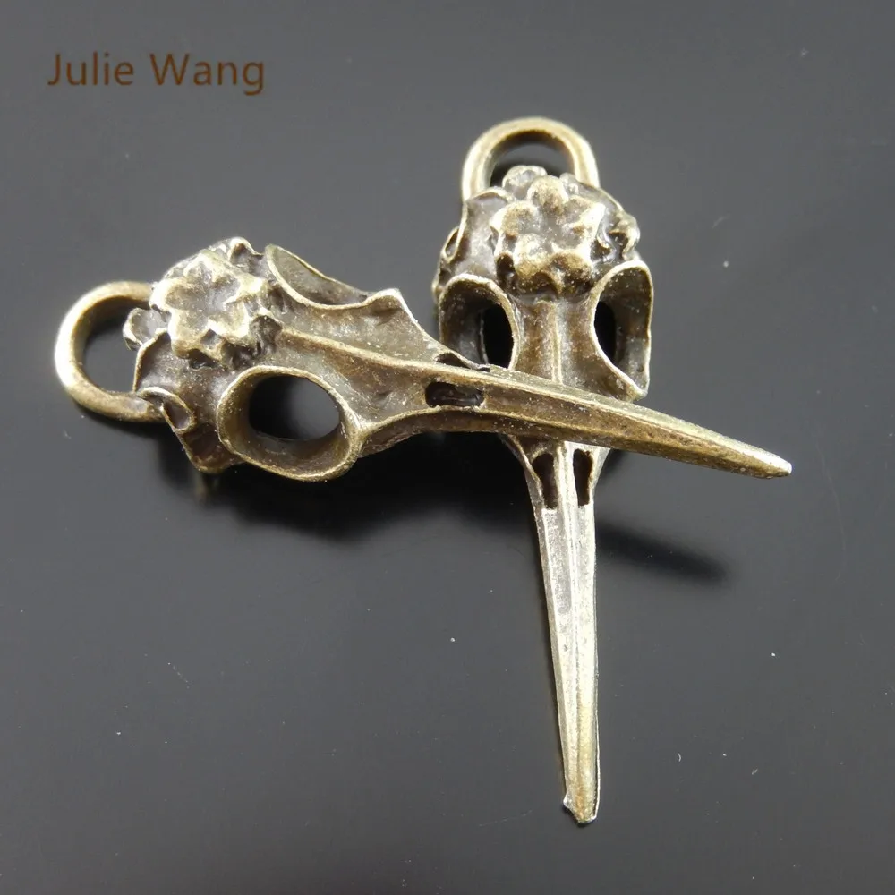 Julie Wang 5 шт. птица клюв талисманы череп птица голова античная бронза кулон браслет серьги Мода Панк ювелирные изделия изготовление аксессуаров