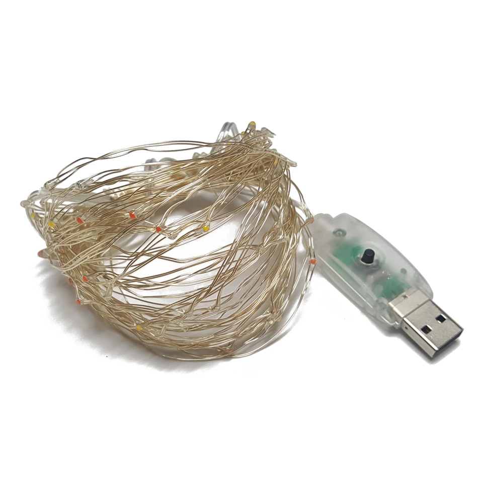 8 изменение режима USB кнопка включения 10 м 100 светодиодов серебряной Медный провод