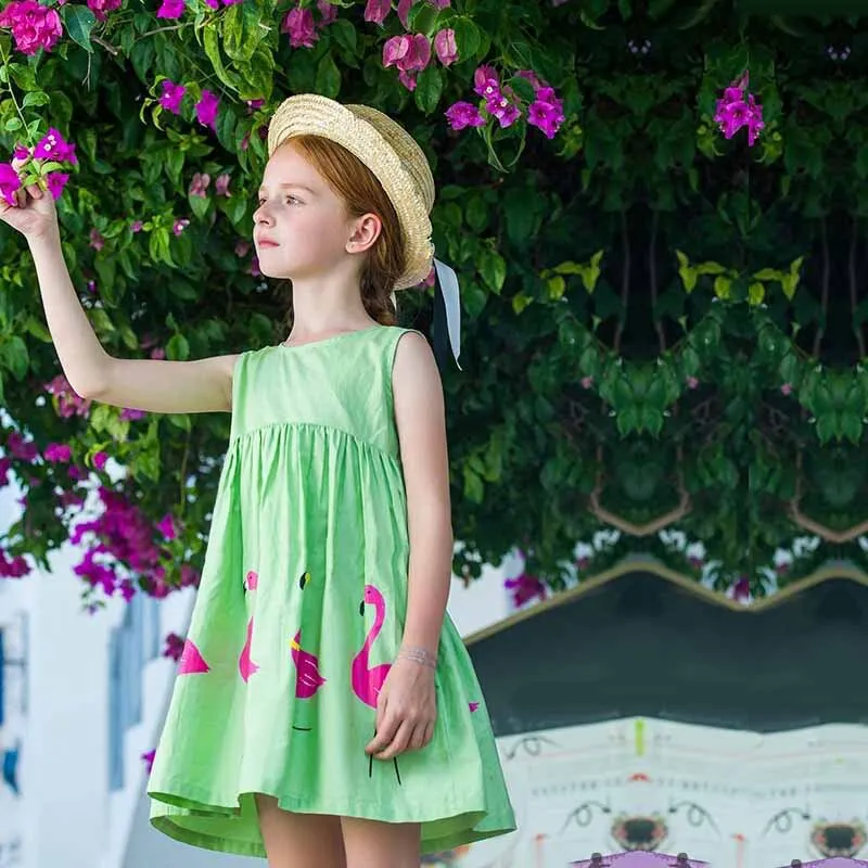 

Binhbet Baby Girls Dress 2018 Brand Summer Casual Style Green Print Princess Dresses for Party Toddler Girls Clothes 2-7Y