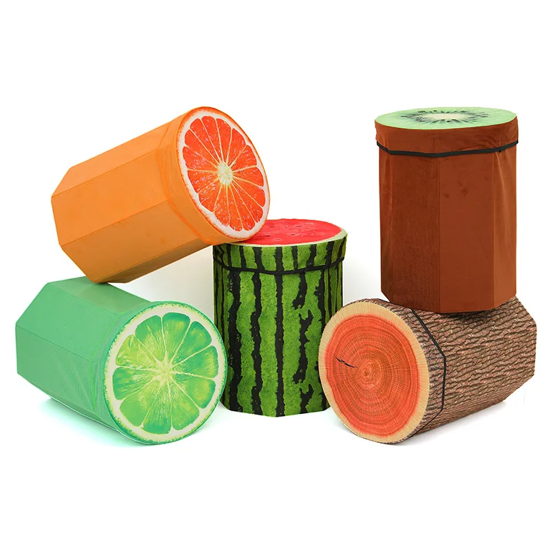 

3D Creative Fruit Shap Folding Storage Organizer Ottoman Stool Cute Children Toy Storage Box Footstool Seat Fruits Pattern