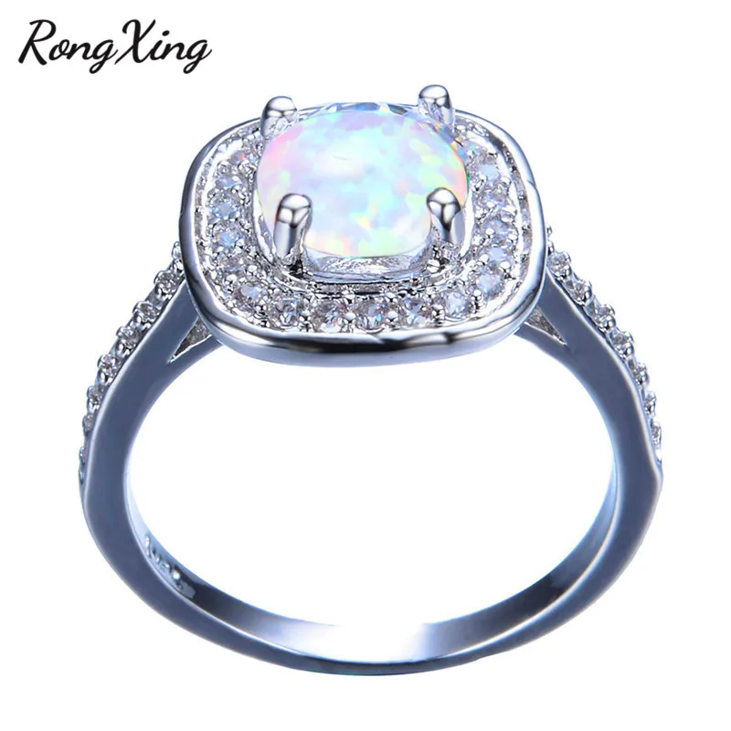 RongXing Мистик Радужный циркон белый/синий огненный опал кольца для женщин