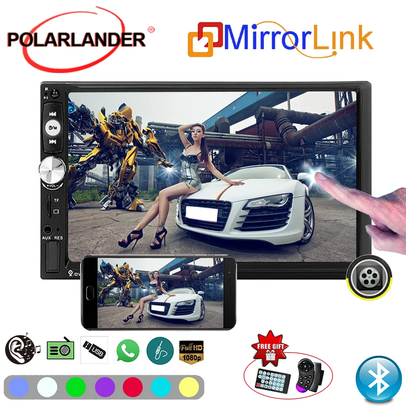 2 Din Автомагнитолы Зеркало Ссылка Экран для телефона Android сзади Камера 7 &quotBluetooth