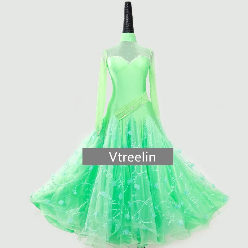 

Зеленые платья для бальных танцев на заказ, современные танцевальные костюмы, бальные платья для вальса, танго, бальные платья для соревнов...