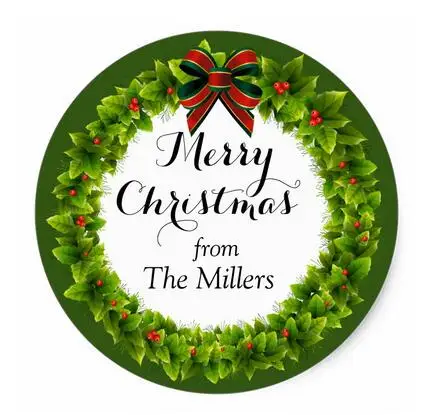 

1.5inch Holly Berry Wreath Custom Christmas Classic Round Sticker