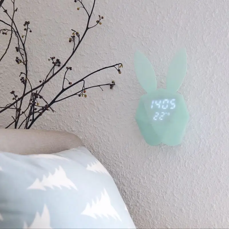 Cute Rabbit Shape LED Night Light Rechargeable Table Wall Digital Sound Control Alarm Clock For Home Decor | Освещение