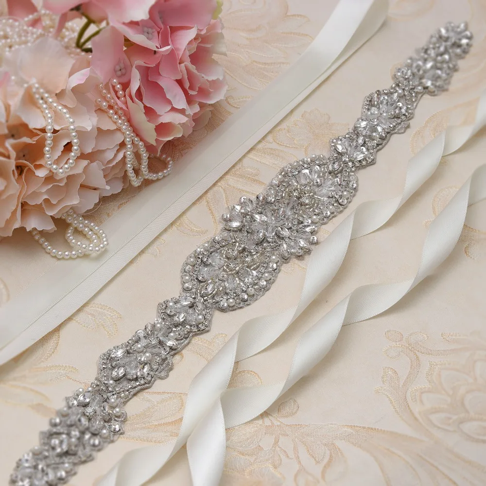 yanstar Silver Rhinestones Wedding Belt Hand Beaded Bridal Crystal Pearls Sash For Dresses XY864 | Свадьбы и торжества
