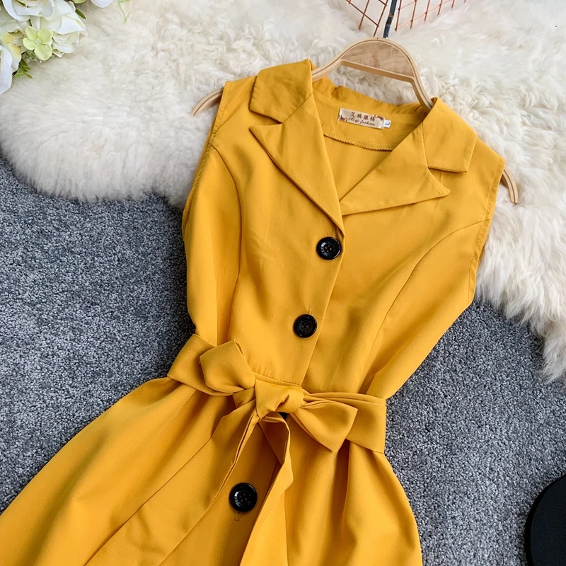 2019 Новое Элегантное платье без рукавов с одной пуговицей облегающее поясом мини