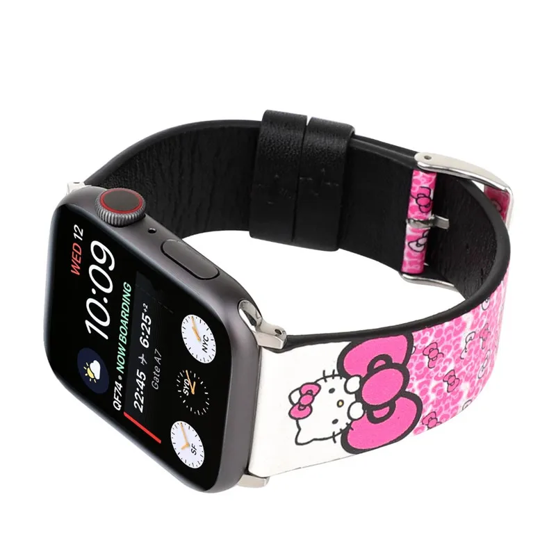 Кожаный ремешок в горошек с изображением Минни Микки и кошки hello kitty для Apple Watch серии 4, 3, 2, 1, ремешок для iWatch 38, 42 мм, 40, 44 мм, мышь