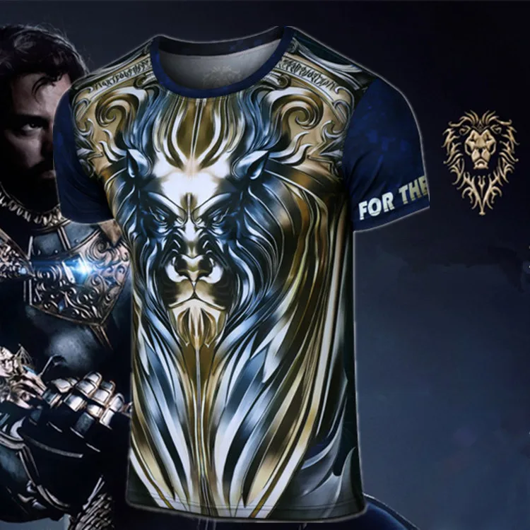 Взрослая футболка игры WoW Альянс LionT рубашка для Для мужчин короткий рукав с