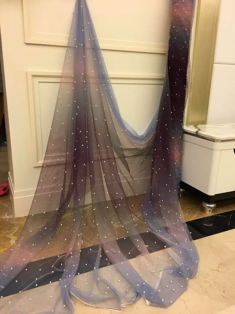 1 ярд бордовая жемчужная бусина тюль ткань с градиентными цветами бусины