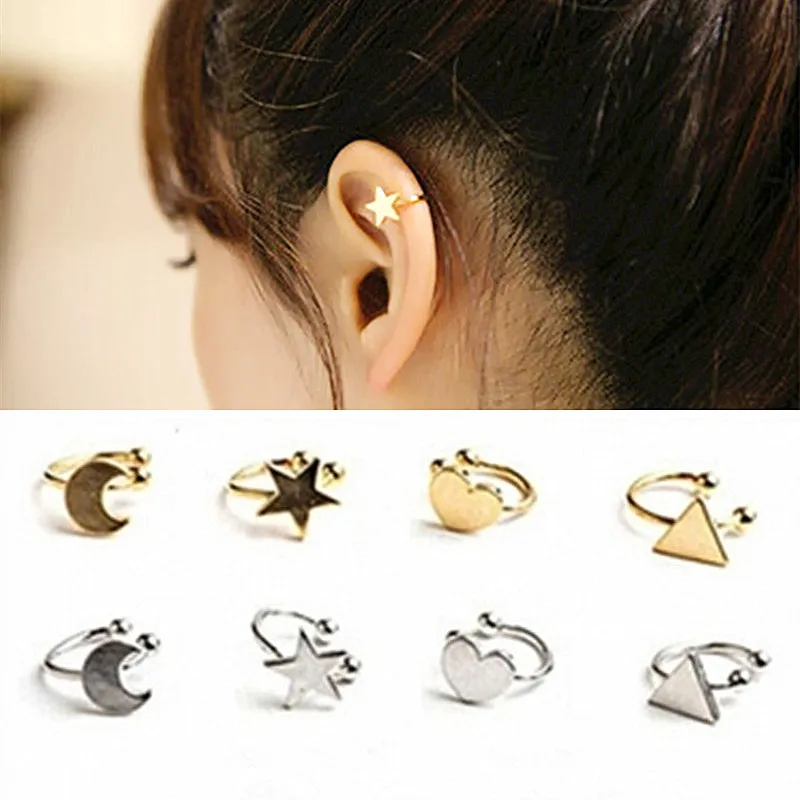 Pendientes de Clip sin perforar para mujer, aretes con forma de estrella, Luna, corazón, triángulo,