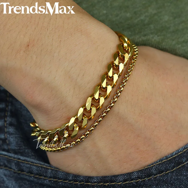 Мужской Двойной браслет KDBM28 из нержавеющей стали с кубинскими звеньями