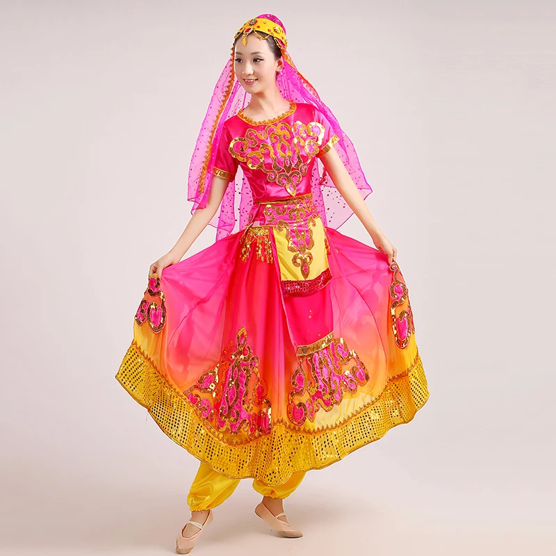 

2017 Real Disfraces New Uighur Costumes Chinese Folk Dance Dress Xinjiang Characteristic Clothes Belly Indian Performance Wear