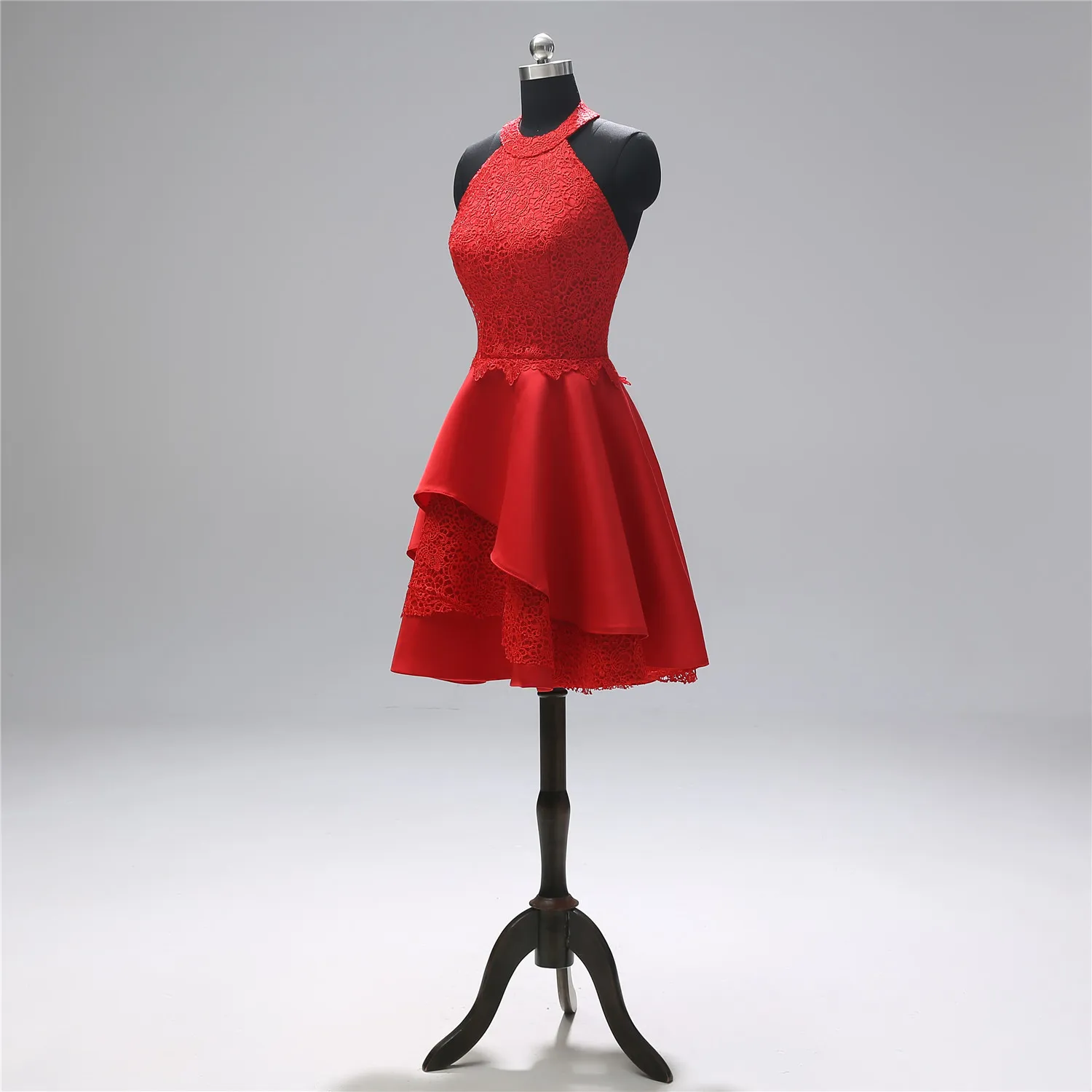 

2021 Cocktail Dress Red Short Formal Dresses Sexy Halter Lace Evening Party Gowns