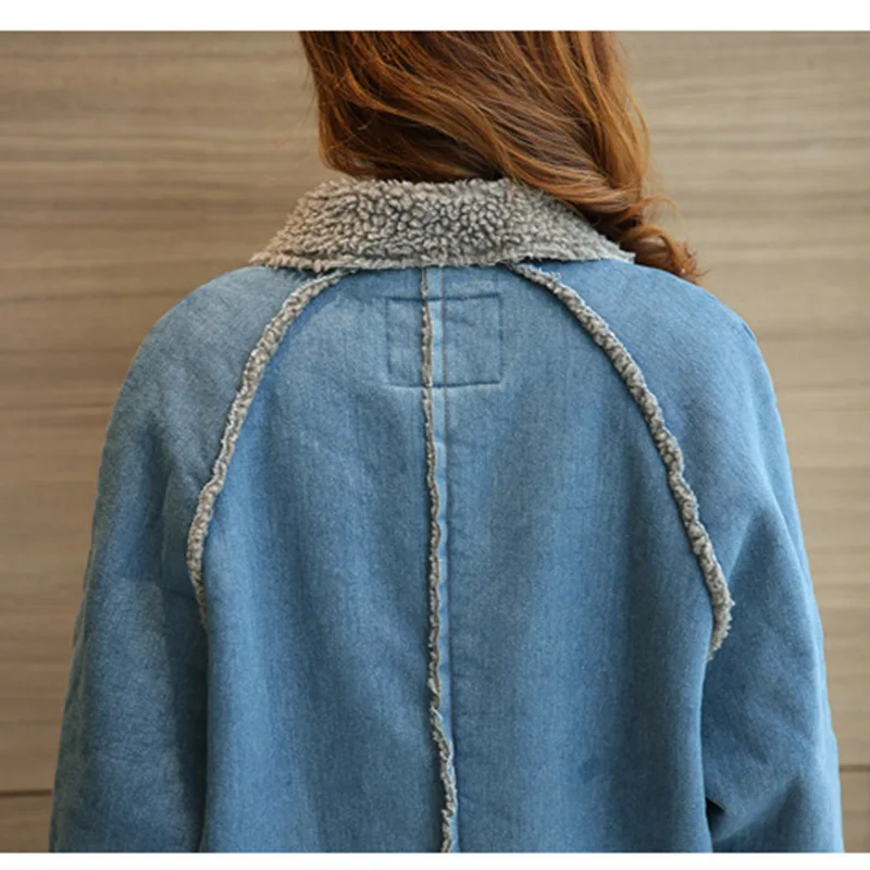 2019 Женская мода ягненка джинсовая куртка теплые пальто женские зимние большой