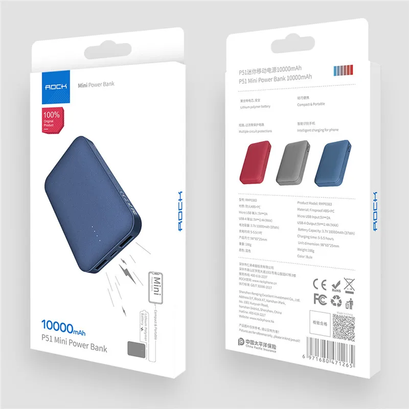 ROCK 10000 mAh Power Bank для Xiaomi Powerbank Мини Портативная полимерная батарея iPhone SamSung Mobile Phone