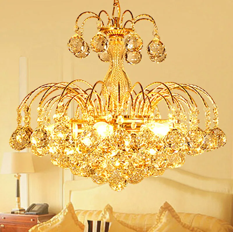 Европейская люстра золотая для ресторана с кристаллами европейский стиль лампа