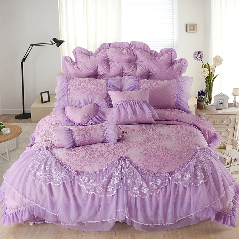 

100% cotton Bedlinen wedding Bedding sets queen king double size Jacquard Duvet cover pillowcase bedskirt Bedspread