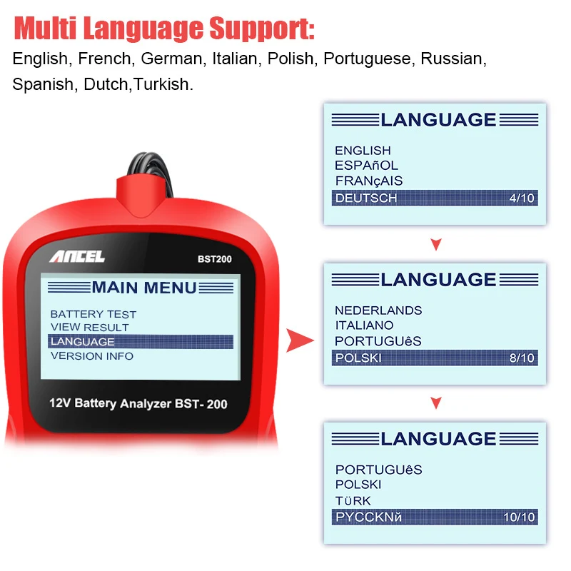 Ancel BST200 12 в автомобильный тестер батареи AGM гель CCA SAE автоматический анализатор на