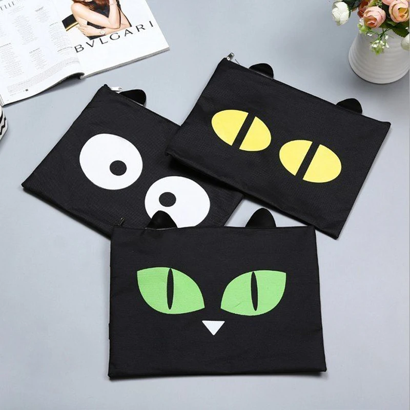 1X Kawaii Cute Oreo Cat Canvas A4 Big Capacity Document Papers Bag Business Briefcase for Ipad Storage File Folder Bag Gift