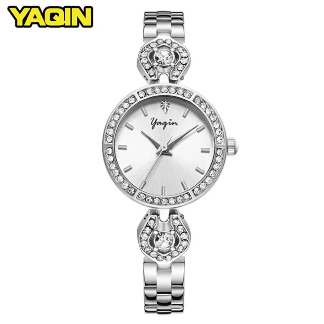 YAQIN женские модные часы Reloj Mujer из нержавеющей стали женские кварцевые часы женские водостойкие часы-браслет Relogio Feminino - Цвет: Silver