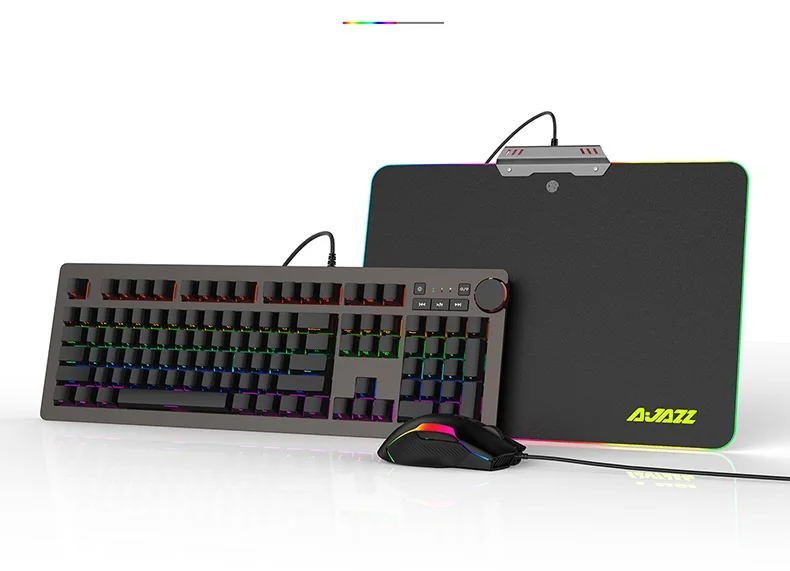 Все новые Ajazz 3 в 1 программируемые Antighost RGB Механическая с подсветкой игровая клавиатура, мышь и коврик для мыши костюм синяя ось