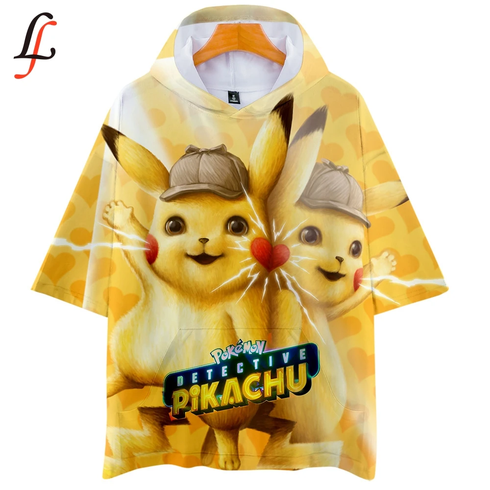 Футболка с капюшоном Pokemon Pikachu 3D аниме мультфильм коротким рукавом Мори девушки