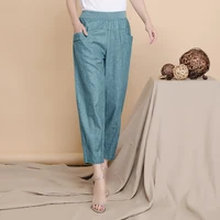 middle aged lady elastic waist loose casual pants 2021 summer women linen harem pants plus size 4xl pocket thin female trousers