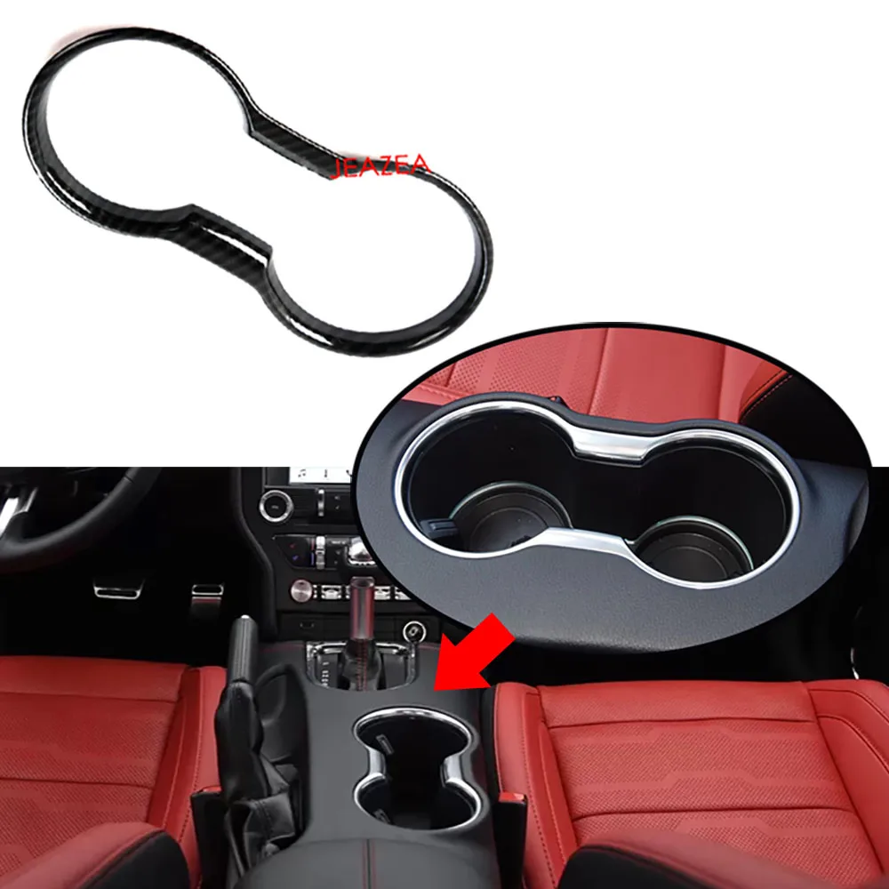 

JEAZEA ABS углеродное волокно задний держатель стакана для воды кронштейн Панель рамка Крышка отделка наклейка для Ford Mustang 2015 2016 2017 2018