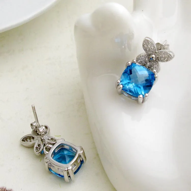 Lily's 925 sterling Silver earrings nature Blue Topaz Stud silver insect jewelries | Украшения и аксессуары