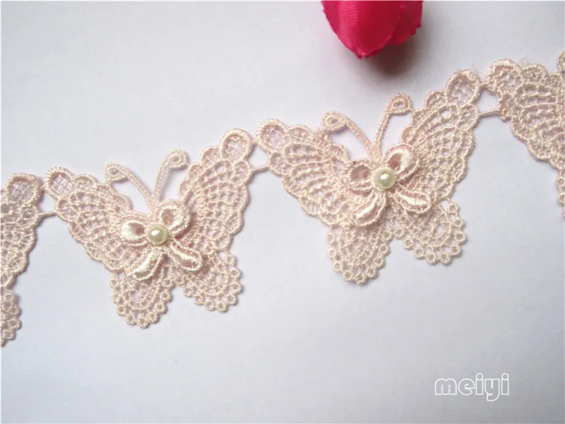 Soluble Butterfly Bowknot Pearl Embroidered Lace Trim Fabric Ribbon Handmade DIY Sewing Craft For Costume Hat Decoration | Дом и сад