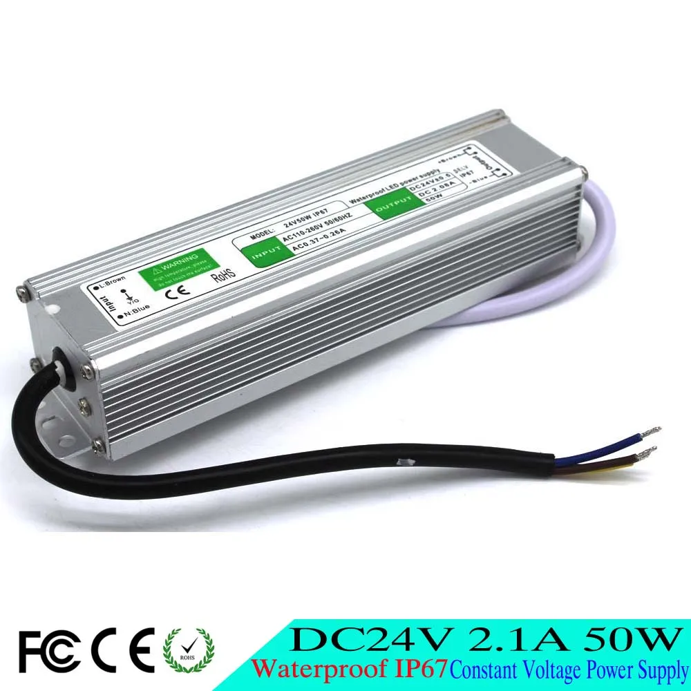 Водонепроницаемый ip67 источник питания 24V 2.1A 50w светодиодный трансформатор AC110V 220V