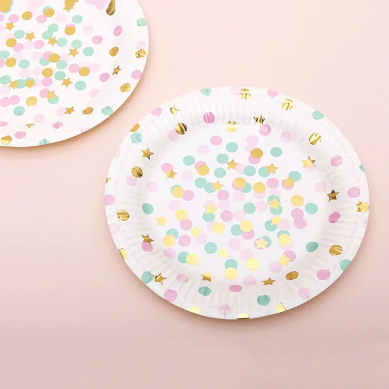 20 шт. Золотая Звезда цветная бумага в горошек одноразовые тарелки чашки