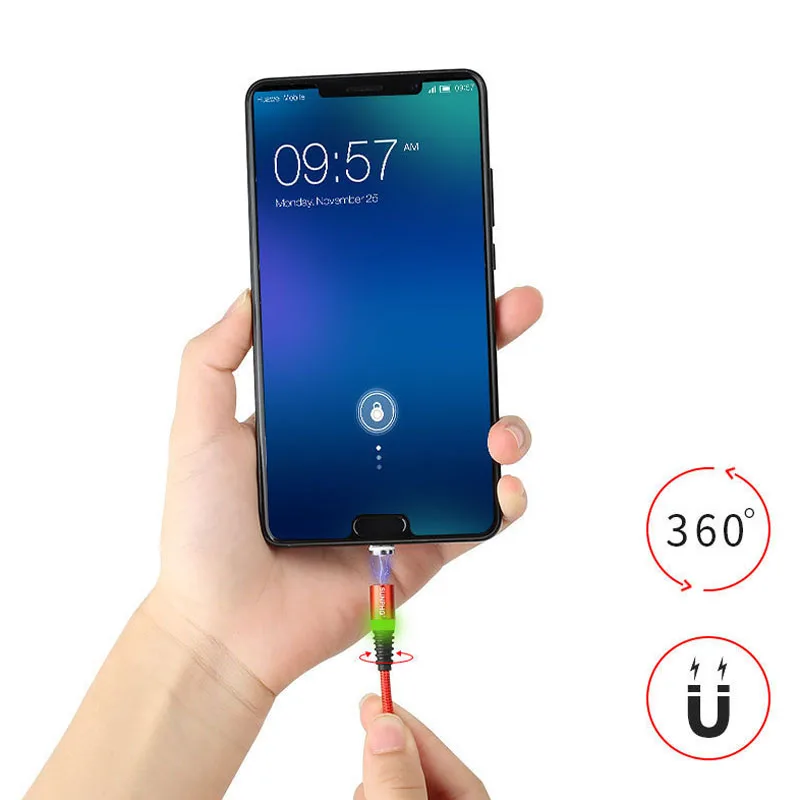Круглый светодиодный магнитный кабель Micro Usb для передачи данных на Android зарядки