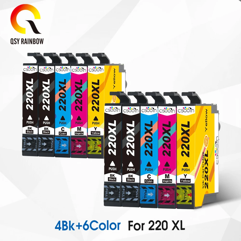 

QSYRAINBOW 10 pk T2201-T2204 T220 XL Ink Compatible For Epson Expression XP-320 420 424 WorkForce 2630 2650 2660