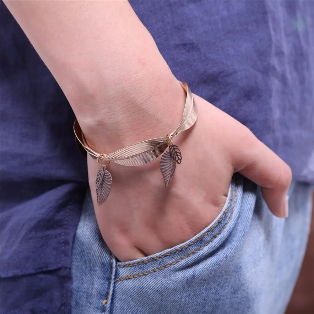 Beautiful Gold Vintage Handmade Love Wrist bracelets for women pulseira masculina Woman jewelry Leaves Charm Bracelet Men | Украшения и