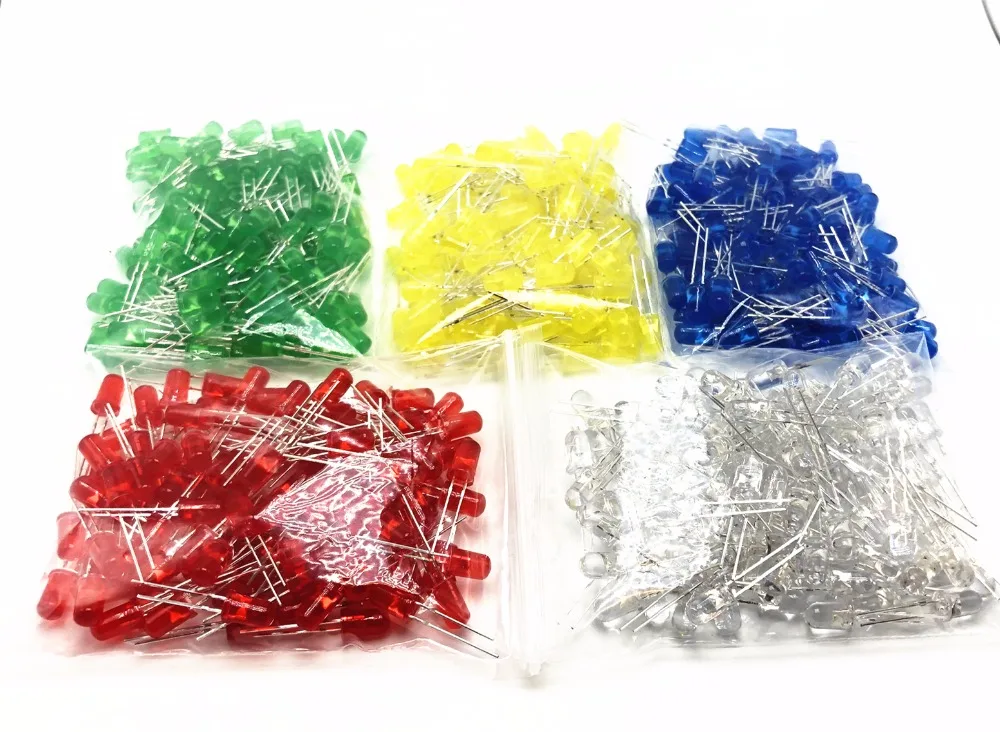 500 шт./лот F3 3 мм светодиодный набор диодов разных цветов красный зеленый желтый синий белый
