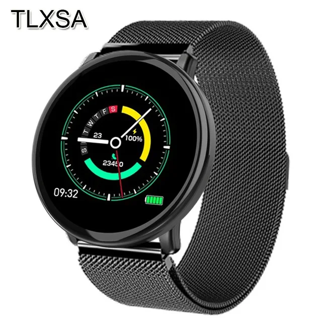 mesh strap-Black Умный браслет для мужчин и женщин фитнес-трекер сердечного ритма кровяное давление часы полный экран сенсорный смарт-Браслет Водонепроницаемый - Цвет: mesh strap-Black