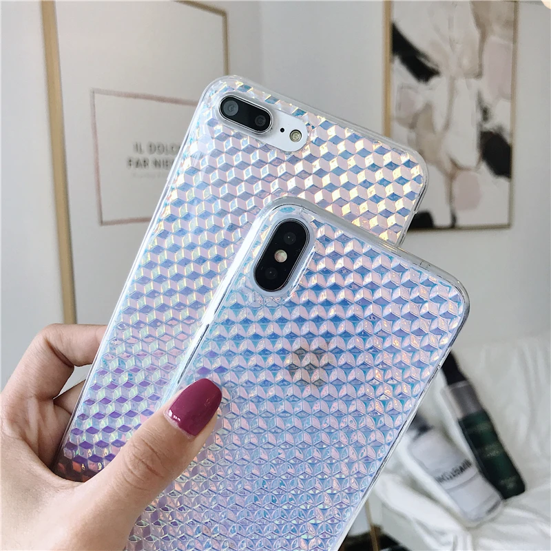 3D вафельная масштаба шику Лазерная чехол для телефона iPhone 6 S 7 8 плюс Прозрачный