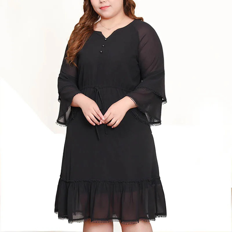 Весенне-летнее женское платье 5XL 6XL 7XL 8XL 9XL 10XL Плюс Размер Бюст 147 см свободное платье большого размера черный цвет