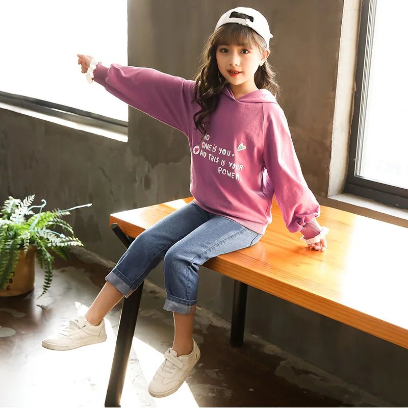 Новинка 2019 толстовки с капюшоном для девочек повседневная детская одежда модные