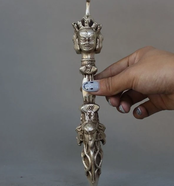 9 &quotСтарая тибетская Тантра буддизм серебряная голова Будды ваджра Дордже фюрба