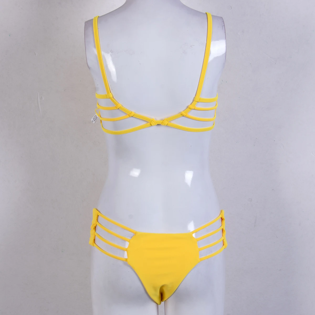 

2018 NEW Womens Bikini Set Push-Up Padded Bandage Swimsuit Women Swimwear Beachwear Solid Yellow Hollow High Waist Bathing Suits