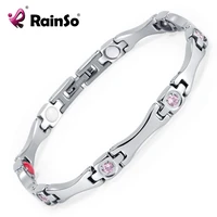 rainso elegant stainless steel energy health magnetic bracelet with magnet rhinestones friendship bracelets for woman 2020
