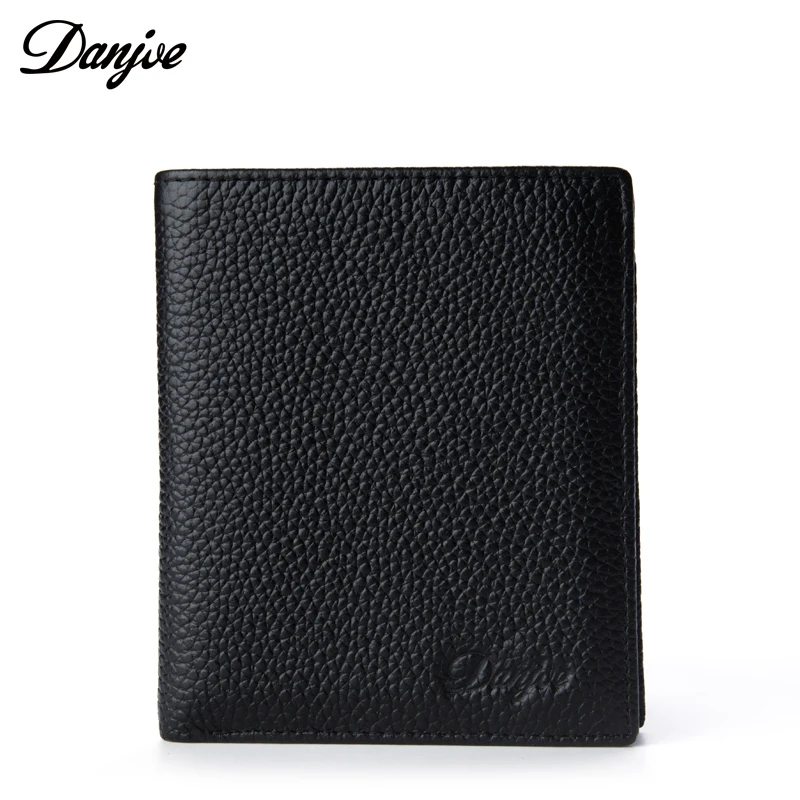 Luxury Men Small Wallet Genuine Leather Black Bi-fold Money Purse for High Quality Men's Coin Bag DANJUE Brand | Багаж и сумки