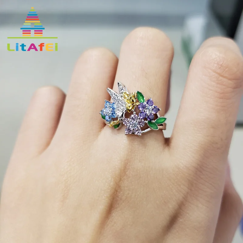 Ring Jewelry Colorful Crystal Flower/Angel Shape for Women Size 5/6/7/8/9/10 Trendy Rings Gift | Украшения и аксессуары