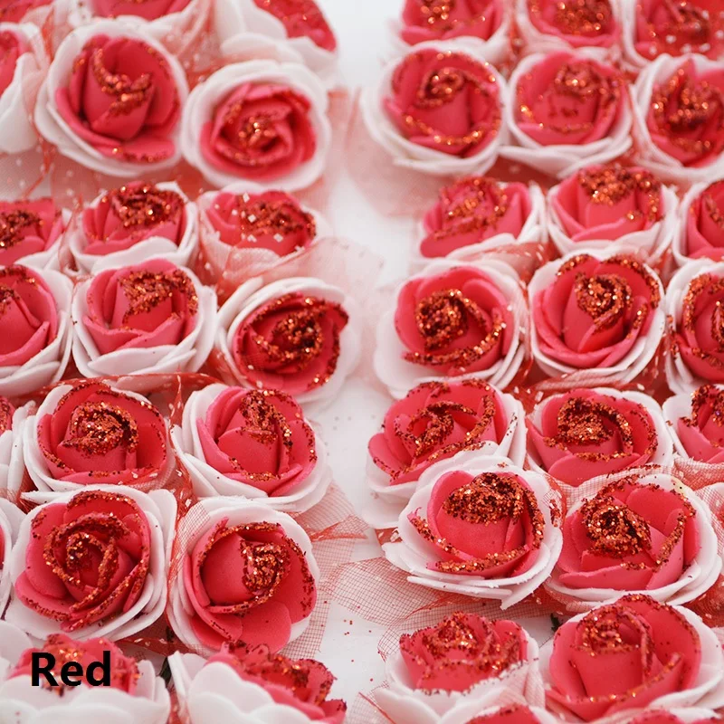 red 36 шт./лот двойной цвет мини ПЭ пена Роза из искусственного шелка Цветы головы с блестками порошок для свадебной вечеринки домашний декор - Цвет: red