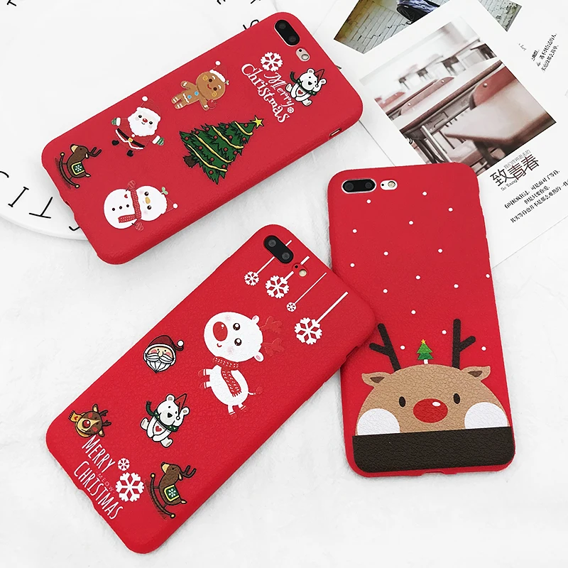 WOTP Christmas Case For iPhone XS Max XR X 6 6S 7 8 Plus New Year Red Santa Claus Soft Phone Merry Tree Cover |