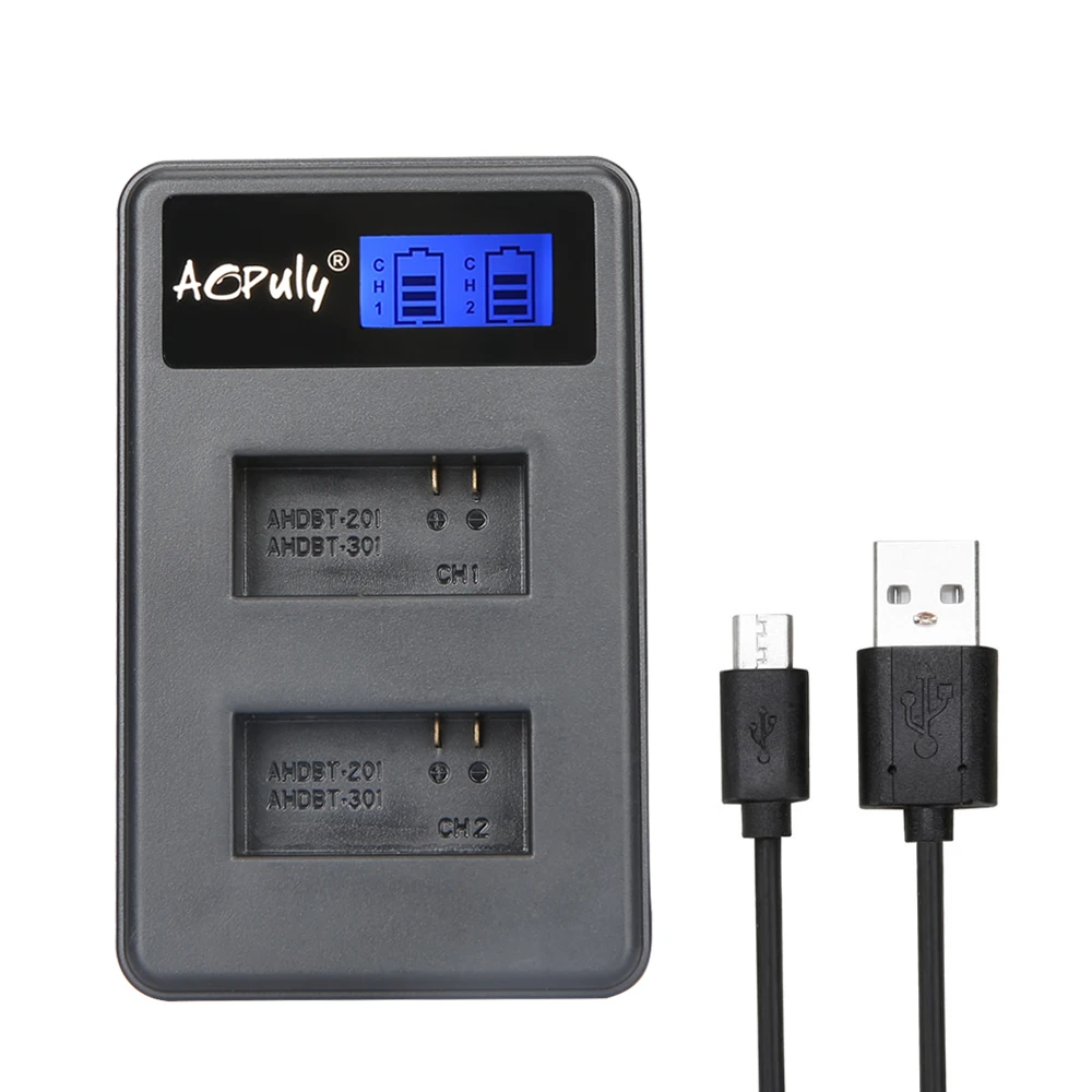 AOPULY зарядное устройство для камеры AHDBT 301 201 LCD двойное USB GoPro Go Pro Hero3 3 + аксессуары